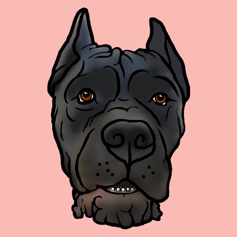 Cane Corso accroche la tête dans un style comique