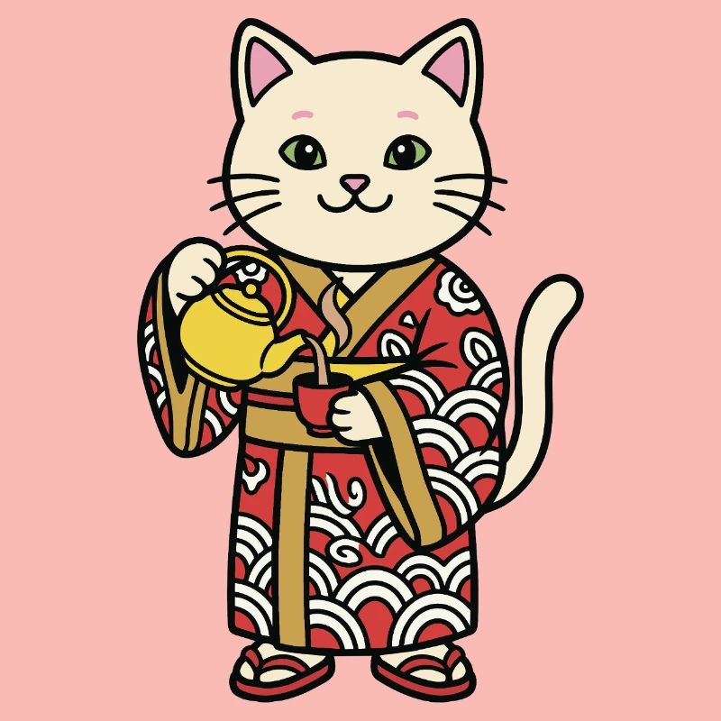 Chat japonais avec du thé