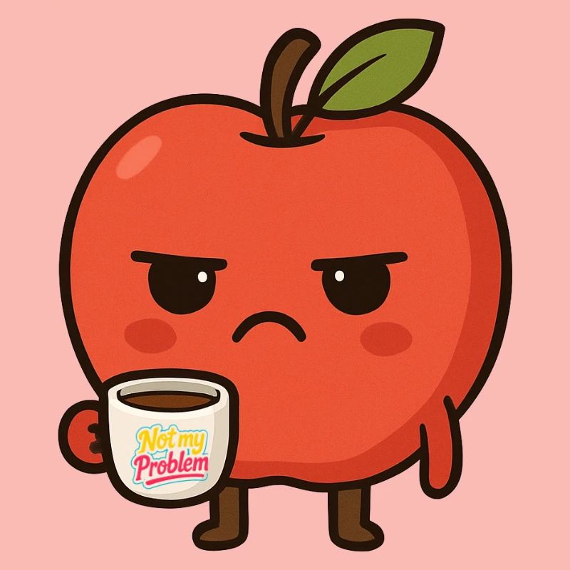 Grumpy Kawaii Apple - Funny Not My Problem Meme