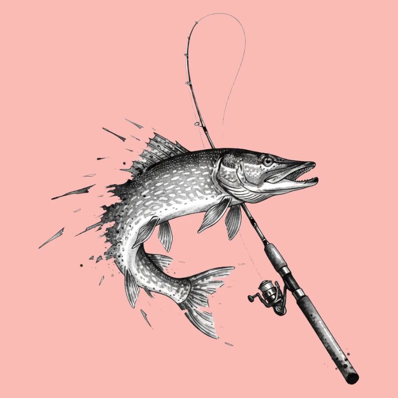 Pike Esox Predator Rod Ink Vector
