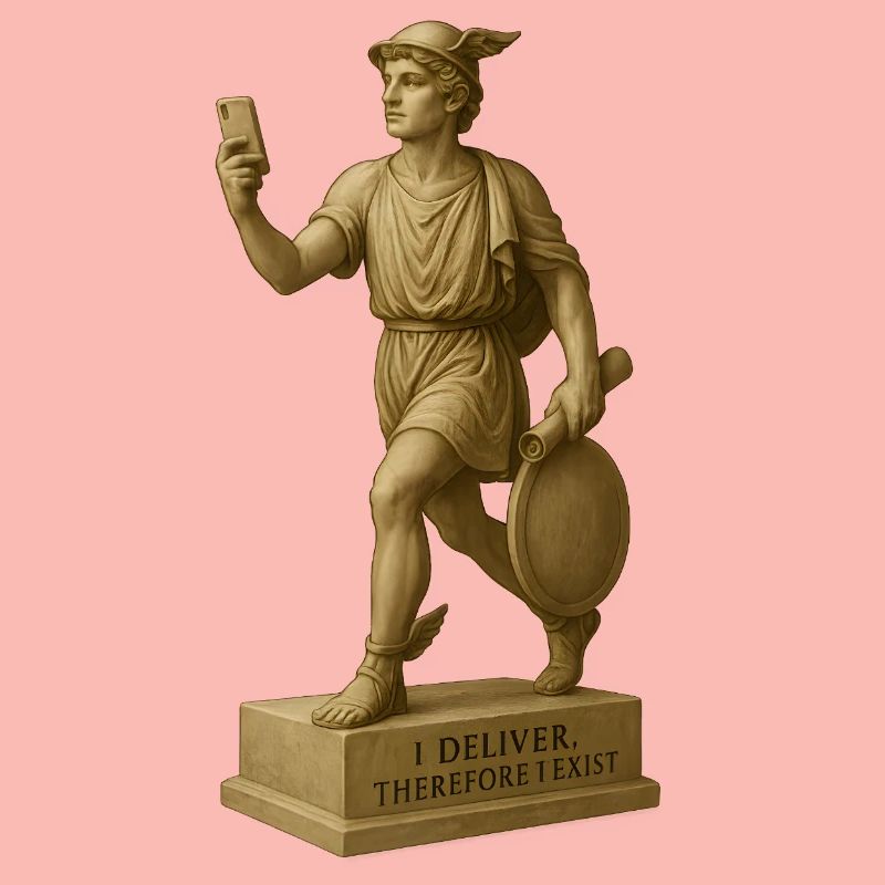 Antike Philosophenfigur mit Smartphone