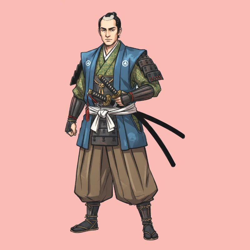 Samouraï Edo en veste bleue