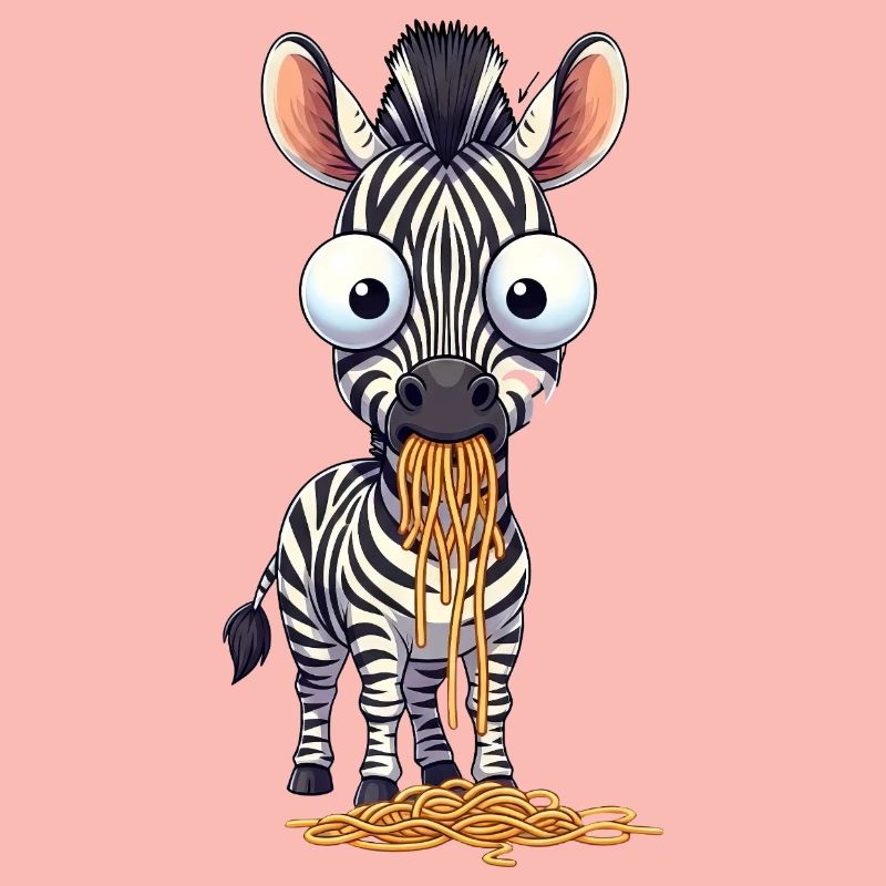 Drôle de spaghetti zébré mangeant de grands yeux maladroits