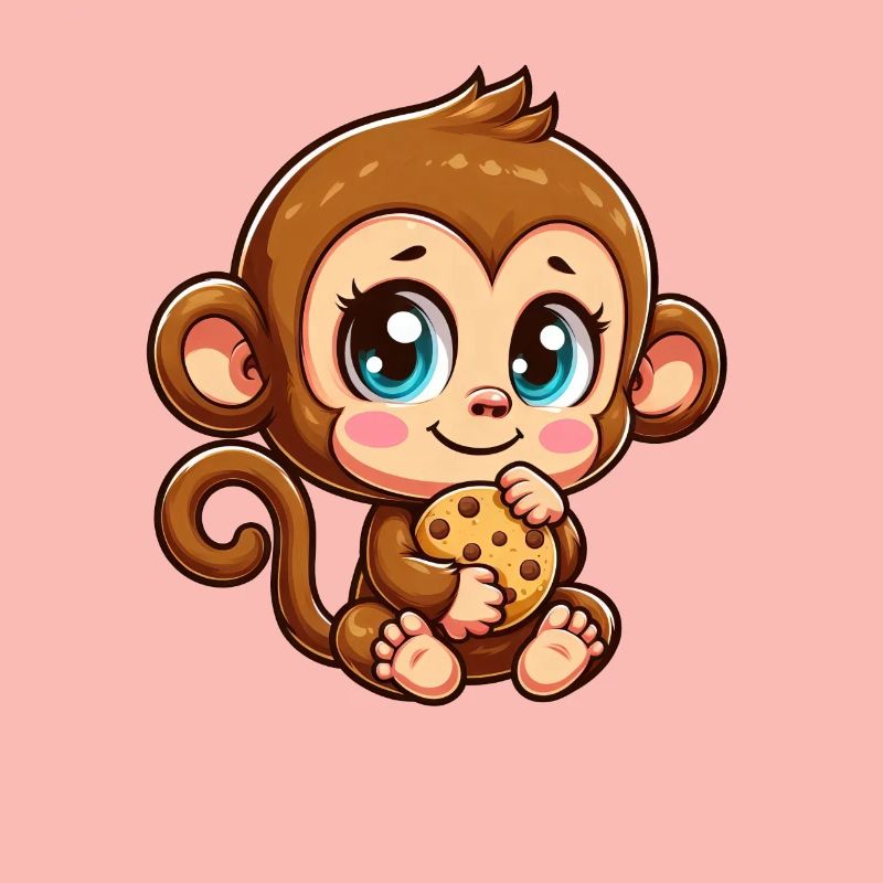 Mignon singe chimpanzé grignoter des biscuits dessin animé