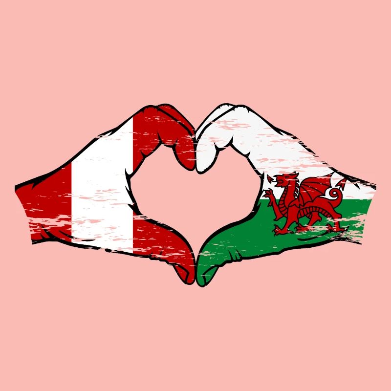 Pérou Pays de Galles drapeau mains forme de coeur utilisé