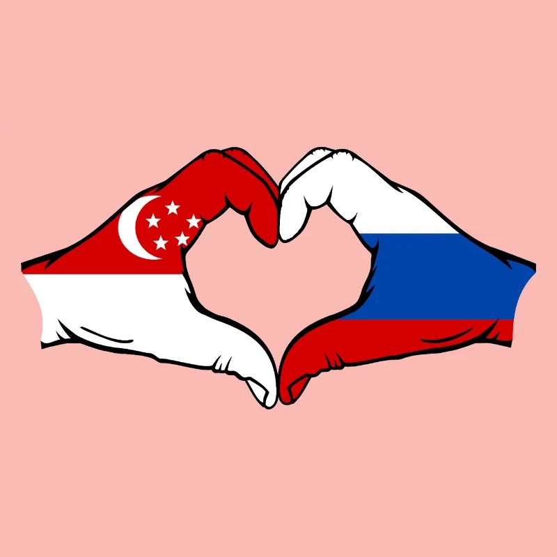 Singapour Russie Drapeau Mains Coeur Forme