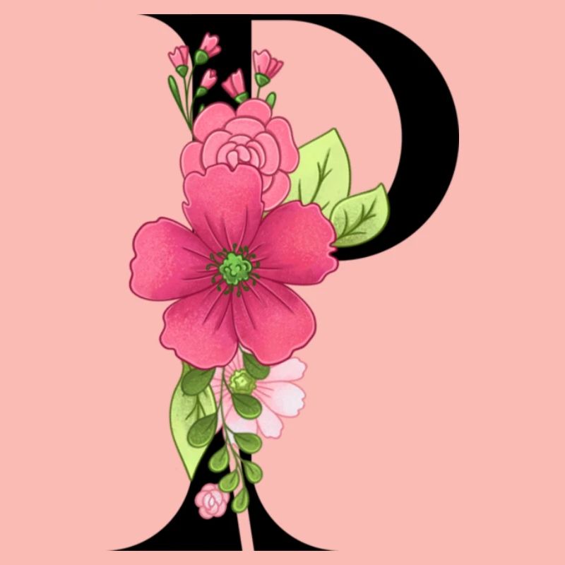 Eleganter Buchstabe 'P' mit Blumen