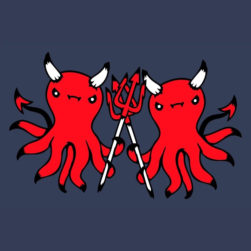 2 Octopus Devil Hell Team Friends Satan Evil Cute