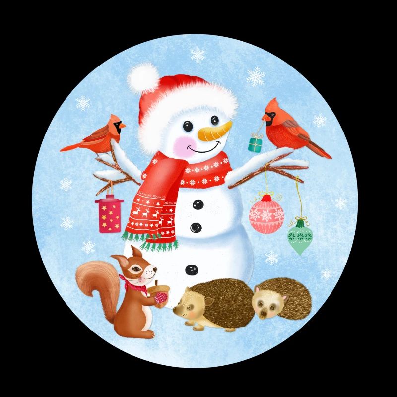 Snowman with forest animals for Christmas