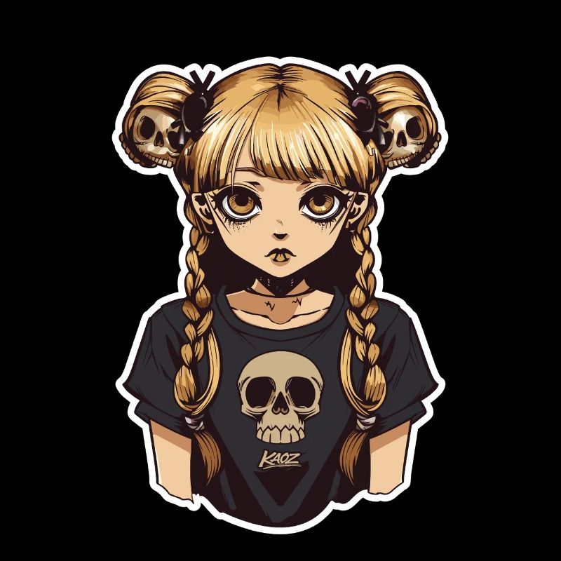 Skull Braid Goth Girl Tee