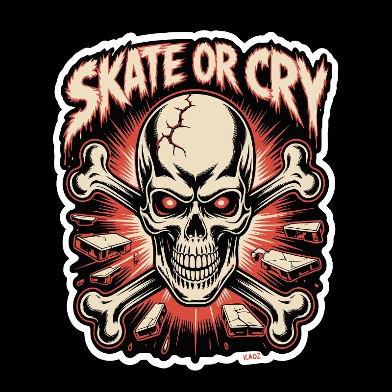 Skate or Cry Skull Tee Design