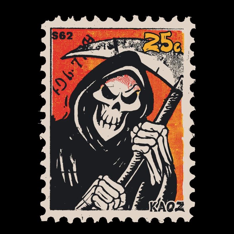 Sensenmann Comic auf Briefmarke