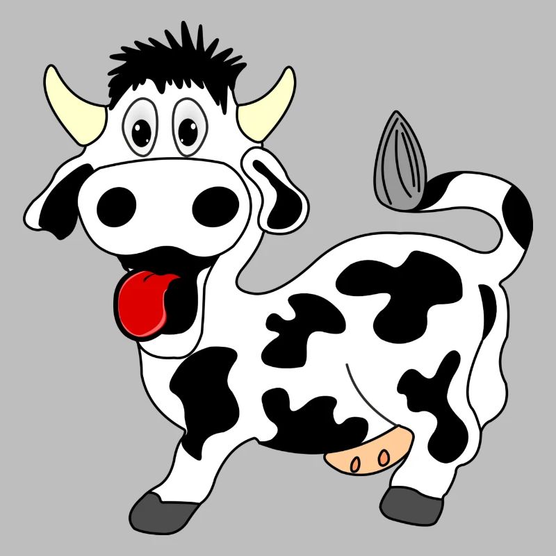 Vache noire et blanche joyeuse avec langue sortie de la bouche