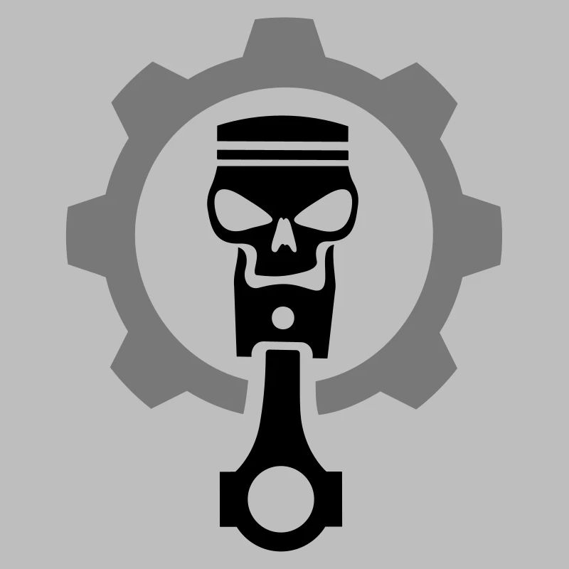 Engine piston with skull & gear gear