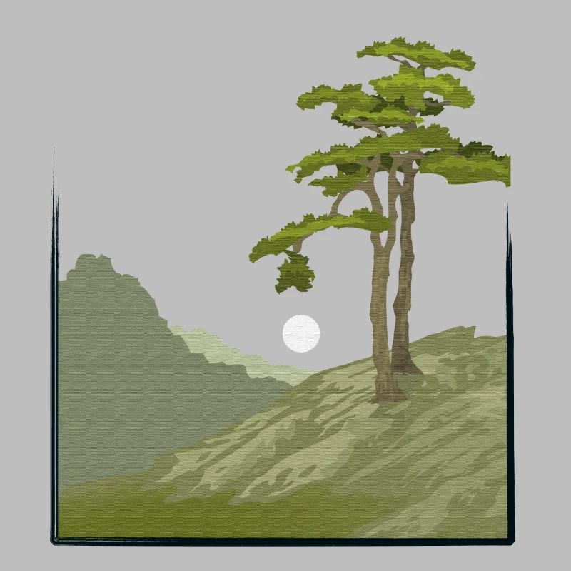 Tree on hill with canvas structure, public domain