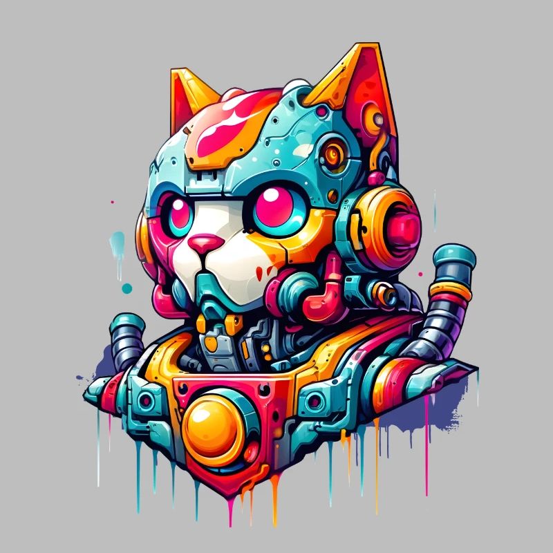 Cat designed as a robot in comic graffiti style