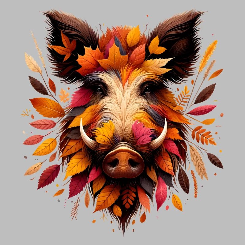 Wild boar, designed from different leaves