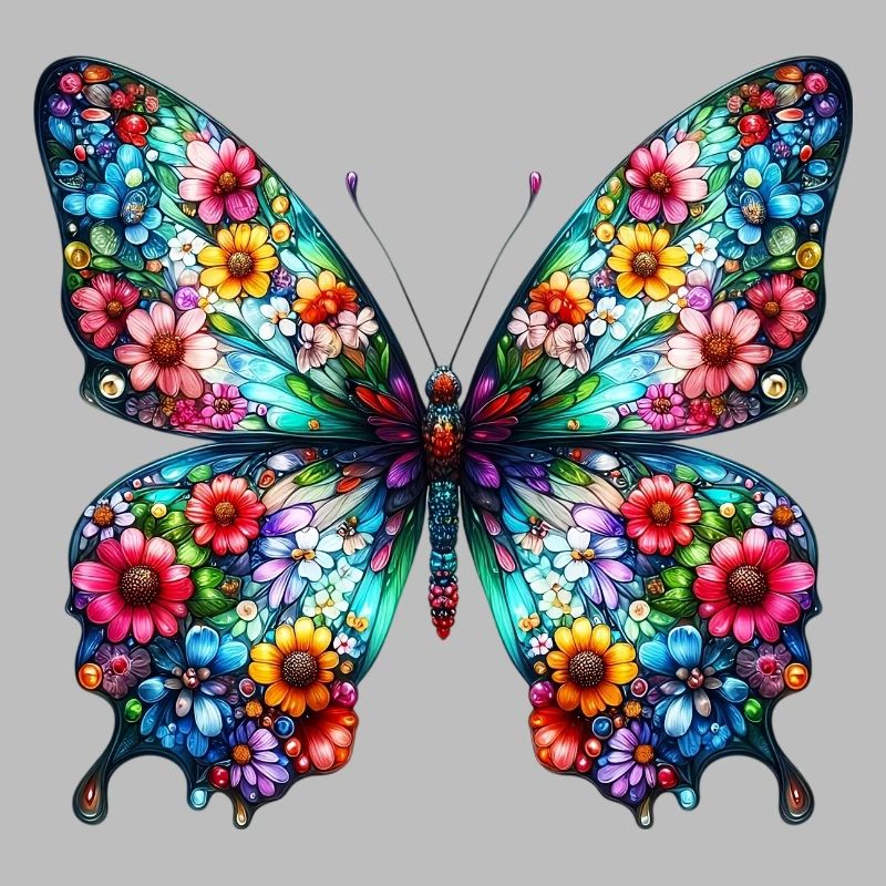 Papillon décoré de fleurs