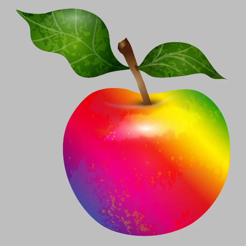 Bunter Regenbogen-Apfel mit Blättern Illustration