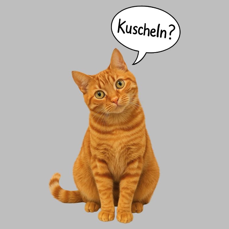 Red cat with tilted head asks: "Cuddle?"