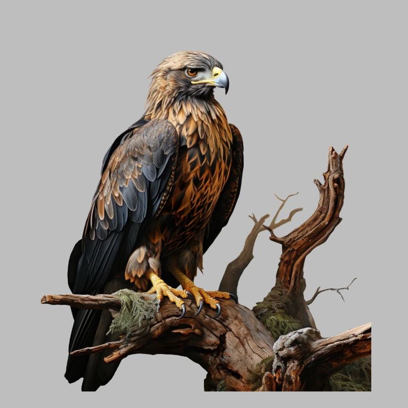 Imperial eagle on mossy branch
