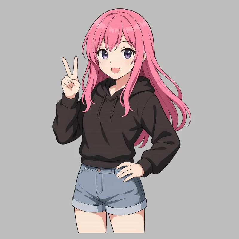 Anime-Mädchen mit rosa Kapuzenpullover