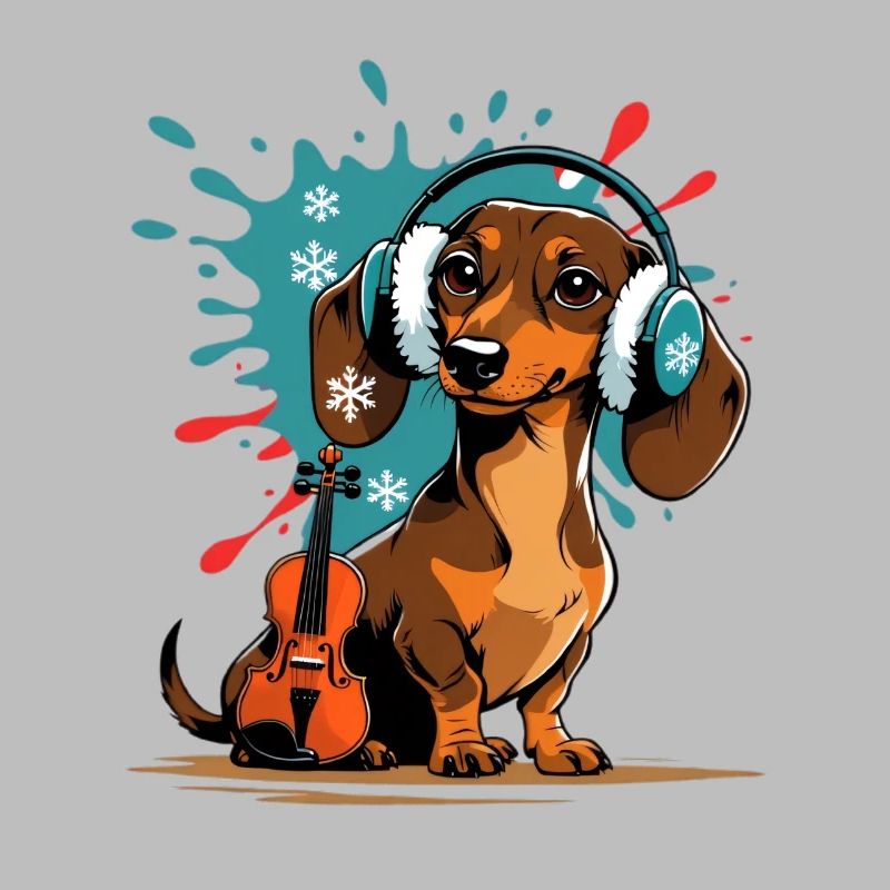 Wintermusik-Dackel mit Kopfhörern