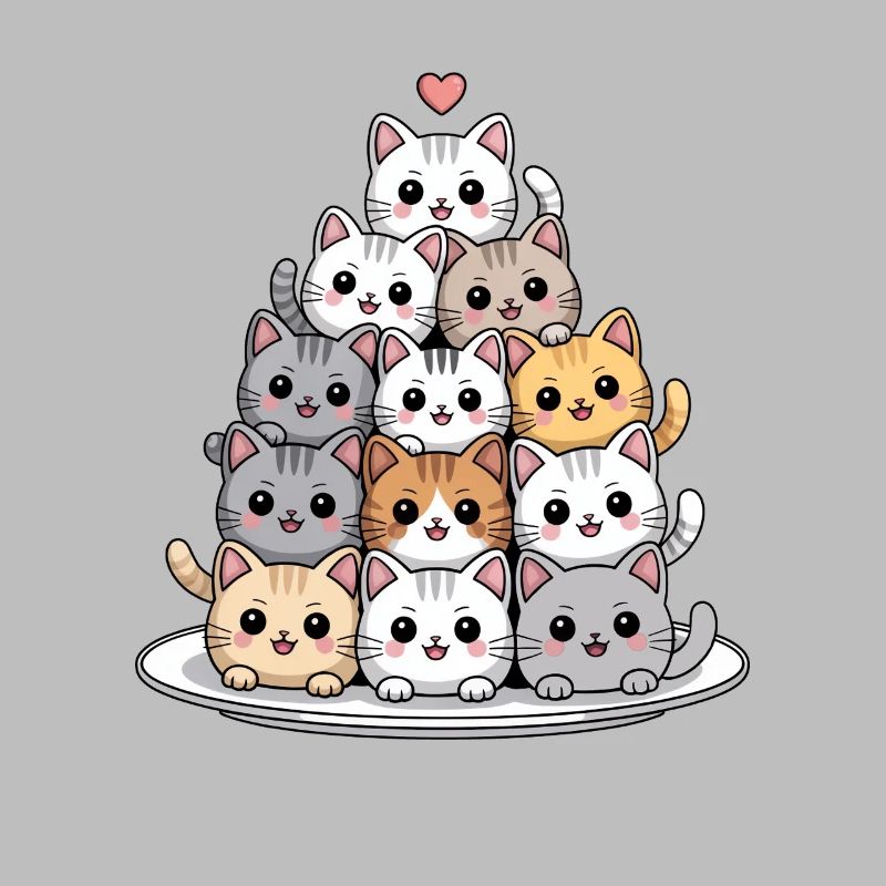 Cute Cat Stack With Heart Cartoon