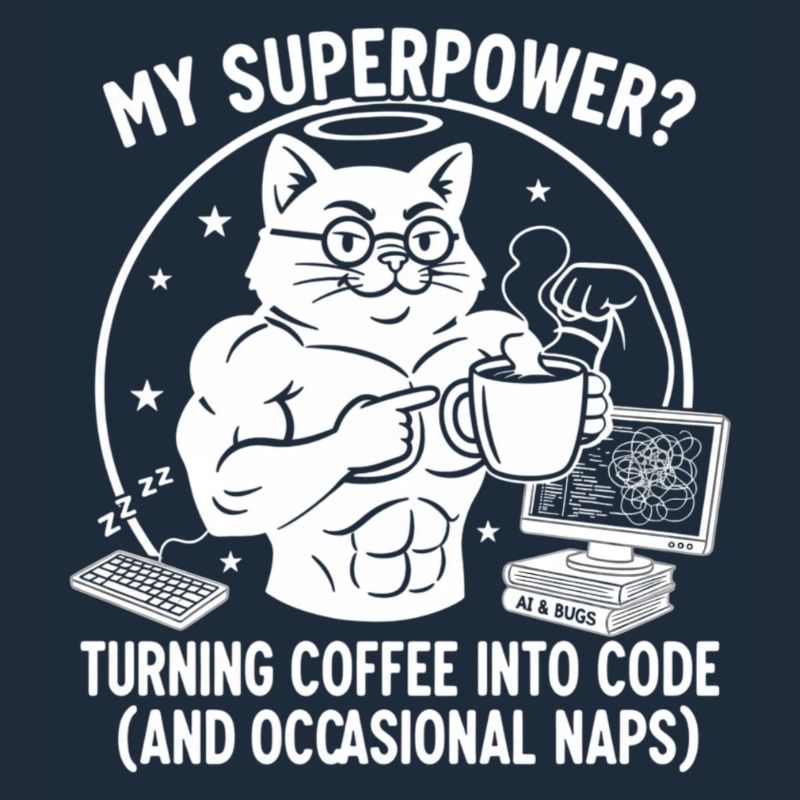 Lustiges Coding Katze T-Shirt - Superkraft Kaffee