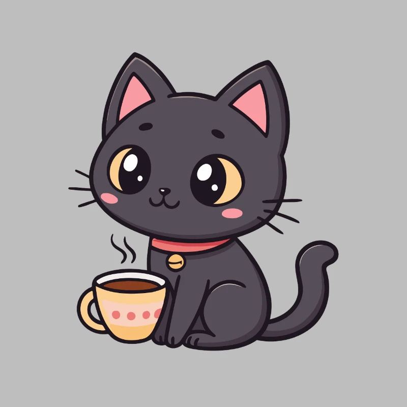 Warme schwarze Katze mit Tee