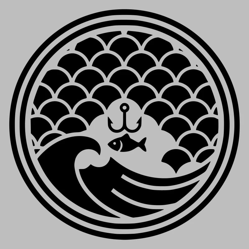 Japan Angler Wave Hook Design Vector