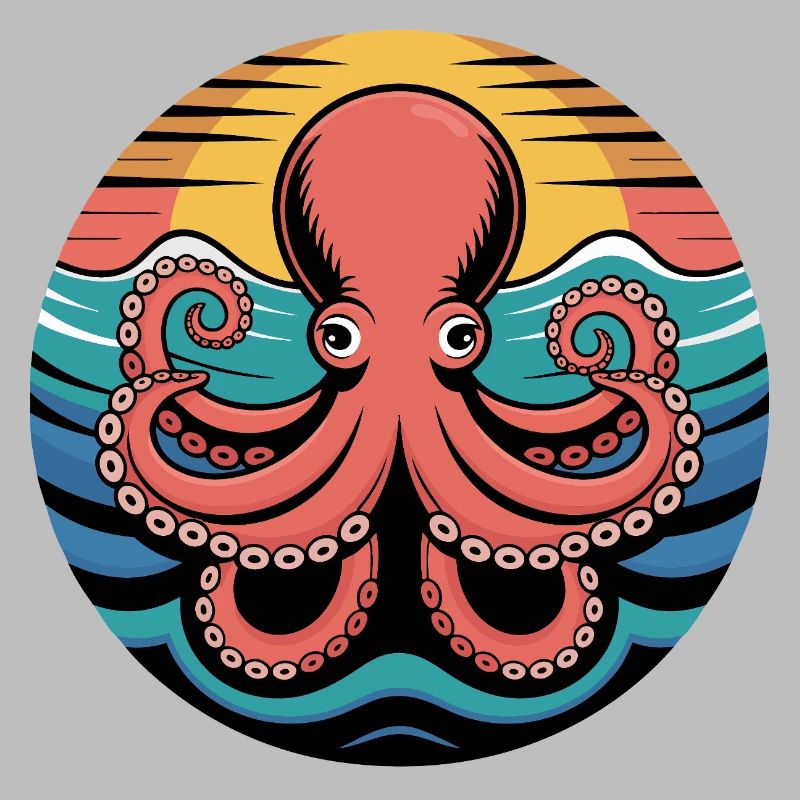 Retro Octopus Sunset Squid Motif
