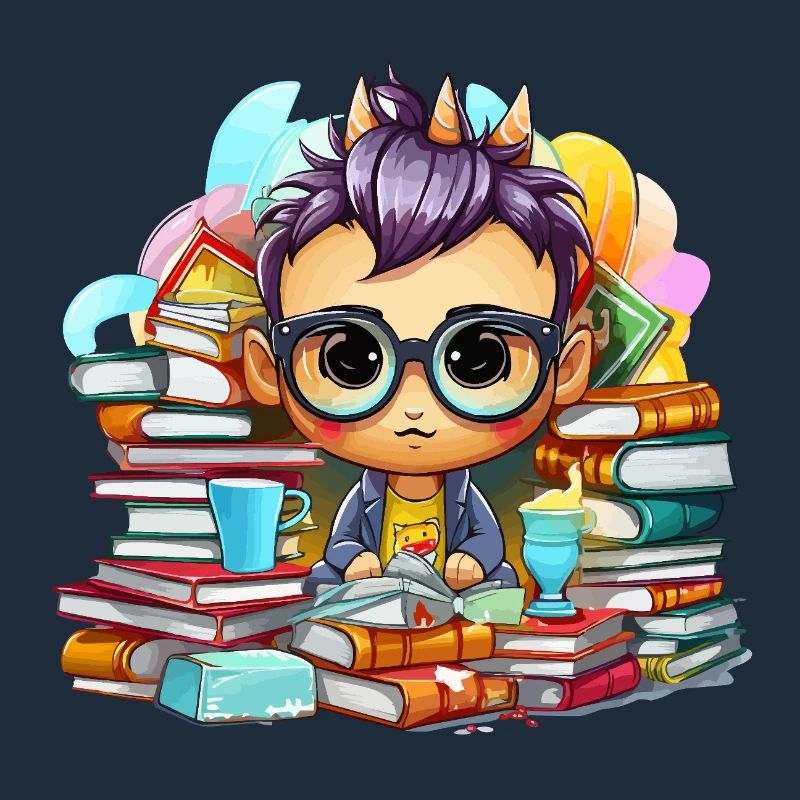 Lernheld Chibi mit Büchern