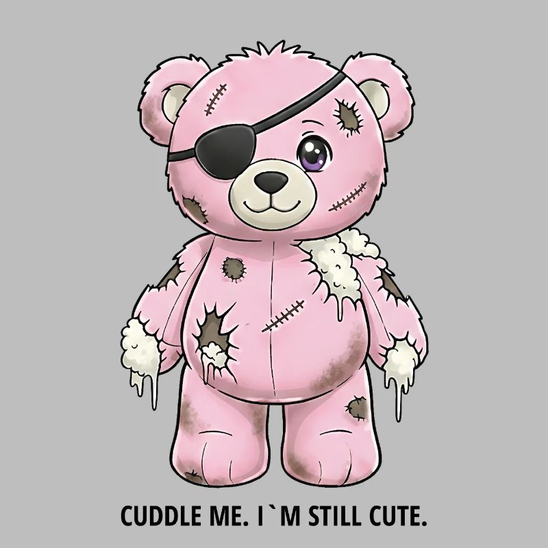 Ours en peluche rose patchwork avec cache-œil