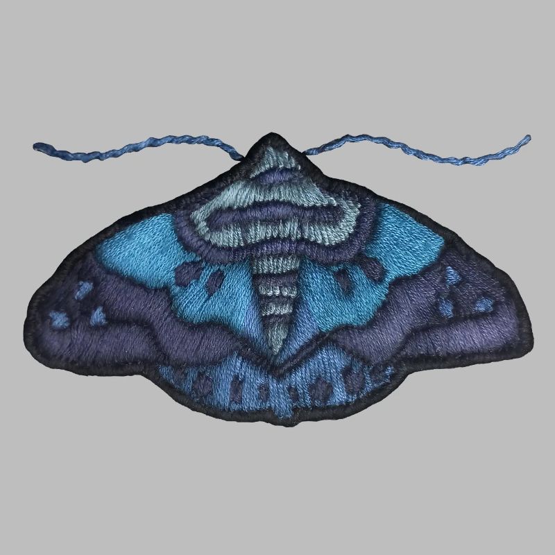 Blue moth – unique embroidered pattern