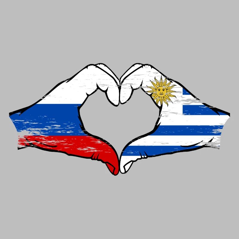 Russie Uruguay Drapeau Mains Coeur Forme Utilisé