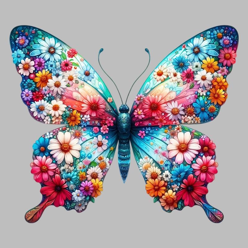 Papillon décoré de fleurs