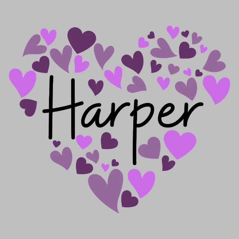 Conception du nom Harper avec des cœurs violets en forme de cœur