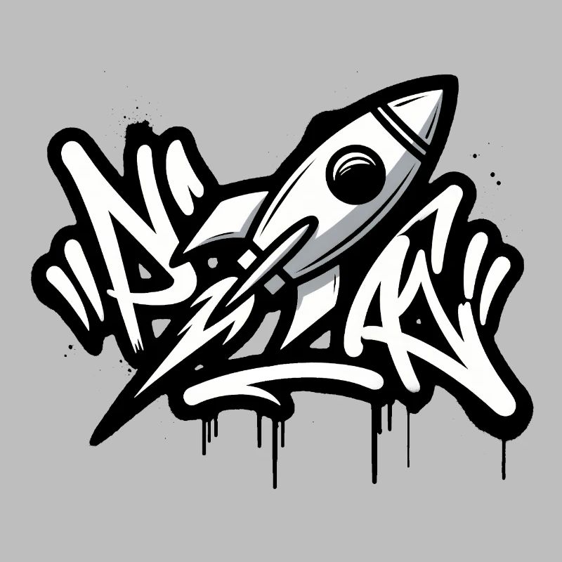 Fusée graffiti en noir et blanc