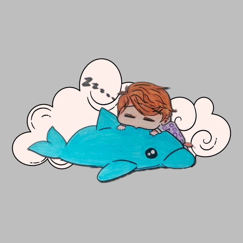 Sleeping child on blue dolphin