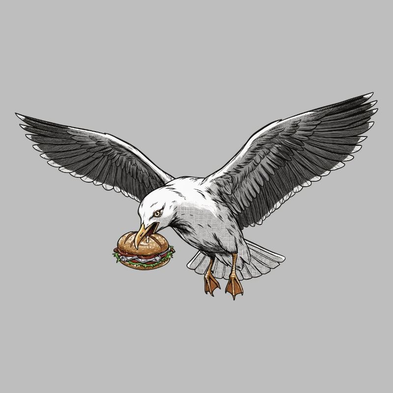 Funny Seagull Steals Fish Rolls Beach