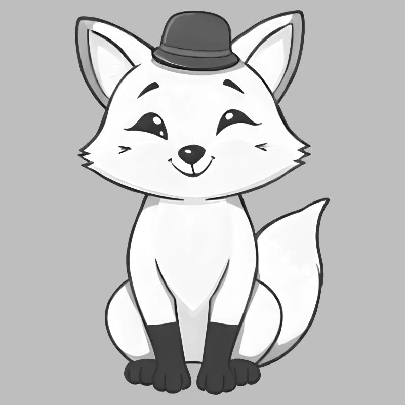 Fox with hat in black and white