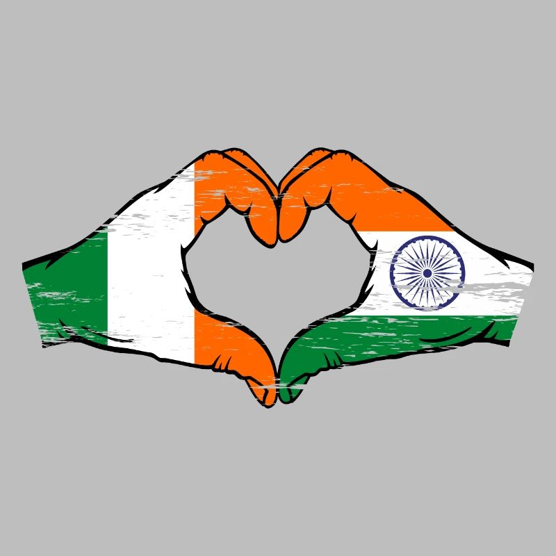 Irlande Inde Drapeau Mains Coeur Forme Utilisé