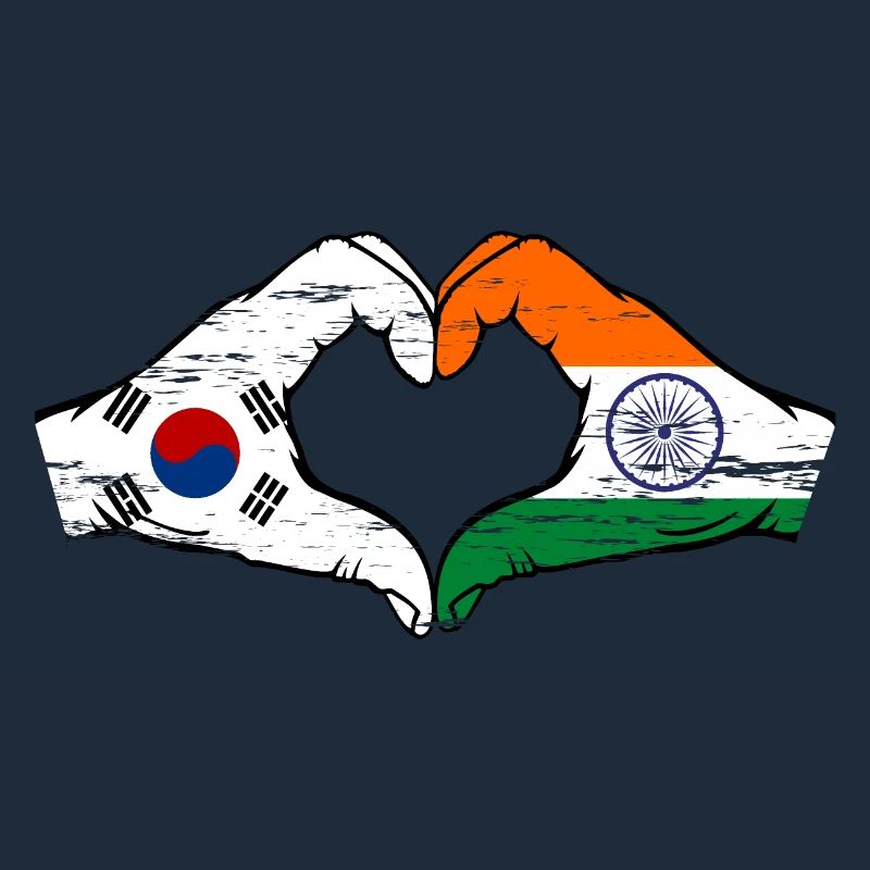 Corée du Sud Inde drapeau mains forme de coeur utilisé