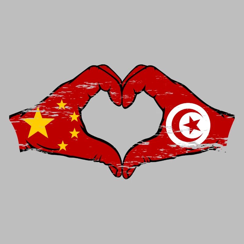 Chine Tunisie drapeau mains forme coeur utilisé
