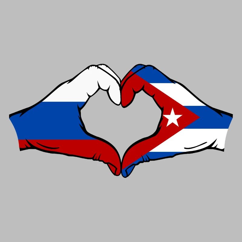 Russie Cuba Drapeau Mains Coeur Forme