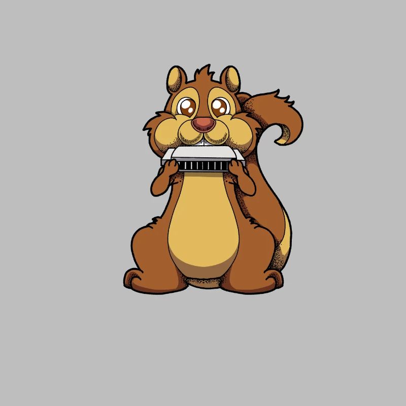 Comic Squirrel Playing Harmonica