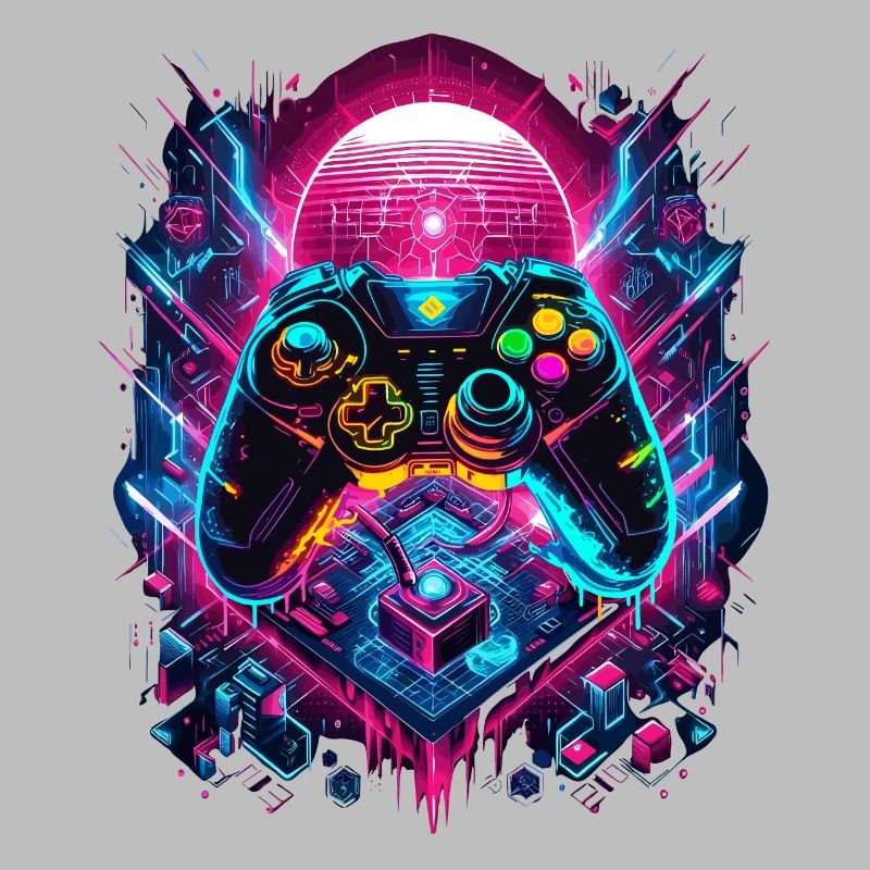 Vibrant Cyberpunk Gaming Controller Graphics