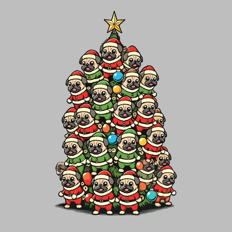 Fröhlicher Mops Weihnachtsbaum