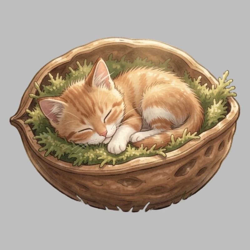 Slumbering nest kitten
